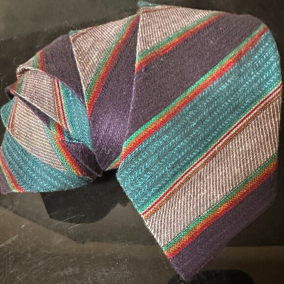 Givenchy Striped Tie Indigo Silk Couture Mens Designer Retro Blue EUC Necktie - Picture 4 of 4